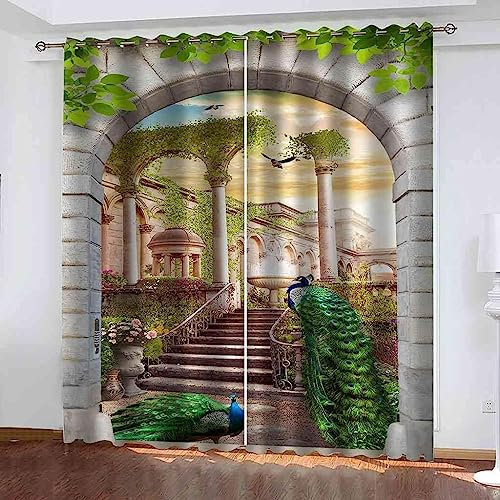 Blickdicht Blackout Vorhang Mit Ösen Schalldämmend Gardinen Polyester 3D Bedruckt Korridorbogen Marmor Für Wohnzimmer Schlafzimmer Kinder Oder Babyzimmer 140 X 160 cm (B X H) - Verdunkelungsvorhänge