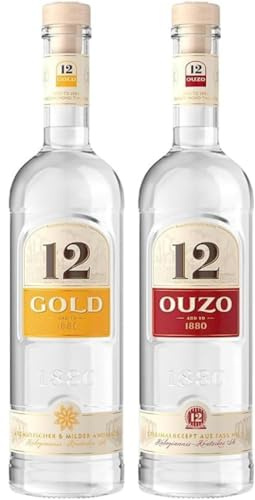 12 Gold - Aromatischer & milder Anislikör (1 x 0,7l) + Ouzo 12 - Das Griechische Original (1 x 0.7 l)