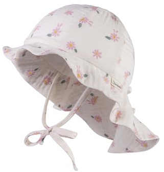 Sterntaler Sonnenhut Gänseblümchen Musselin mit Bindeband und Nackenschutz - Schirmmütze Baby gefüttert mit Batist (Bio) - Sonnenhut aus Baumwollmusselin mit Größenregulierungsband