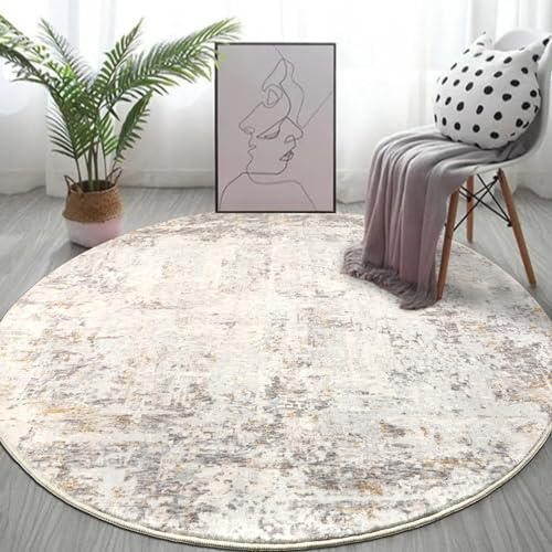 Capslpad Alfombra Abstracta Redonda, 135 cm, Moderna, Antideslizante, Pelo Largo, Lavable, Suave, Beige para Salón, Dormitorio, Estudio