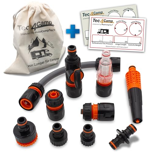 MaJoCompTec® CONNECT-30 Wohnmobil Wasserfilter Set | Caravan Wasser Einfüllstutzen Tankdeckel Zubehör | Schlauchverbinder kompatibel mit Gardena (Anschluss-Set ECO mit Filter)