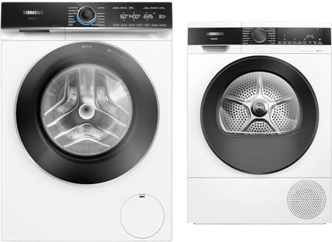 Siemens WG44B2040 Waschmaschine iQ700, Frontlader mit 9kg Fassungsvermögen & Wärmepumpentrockner für 8 kg Wäsche, iQ500, A+++, 176 kWh/Jahr, speedPack, autoDry, Outdoor-Programm, Weiß, WQ35G2D00