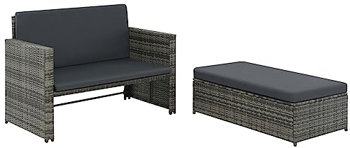 Festnight Gartensofa Ausziehbar mit Liegefunktion 2 Sitzer Balkon Sofa mit Hocker Rattan Sofa Liege Balkon Lounge Klein Rattansofa Balkonmöbel Multifunktionssofa Gartenlounge Outdoor