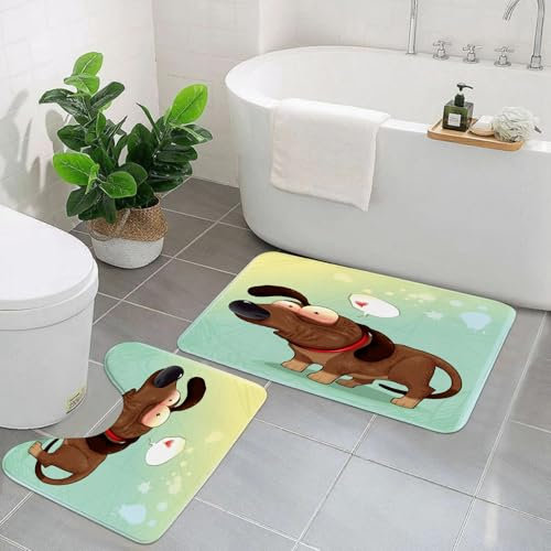 EYLOZS Alfombra de baño de 2 Piezas,Alfombra de Ducha Alfombra de baño de Secado rápido,Alfombra de Contorno en Forma de U,Perro Gracioso con Globo. Ilustración Vectorial de Objetos aislados, Puede