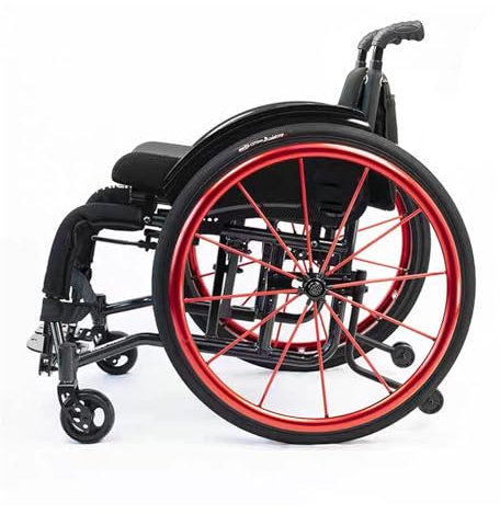 NRNQMTFZ Sportrollstuhl,Folding tragbarer Rollstuhl mit Handbremse,Ultra-Light Transport-Rollstuhl,Rollstühle mit Selbstantrieb,12kg,Sitzfläche 36/38/40/42Cm(Seat Width 36cm,Red)
