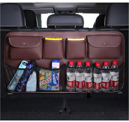 KUANDEDIAN Kofferraum Organizer Auto für Opel Mokka/Meriva/Karl/Insignia Grand, PU Leder Kofferraum Organizer Tasche Aufbewahrungstasche Hänge Kofferraumtaschen Zubehör,B/Coffee