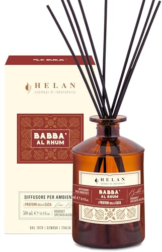 Helan Babà al Rhum - Lufterfrischer, Raumparfümierer mit Diffusor Sticks mit Birne, Vanille, Melasse und Zimt Geschenkideen Deodorant und Raumparfümierer 500 ml, Made in Italy