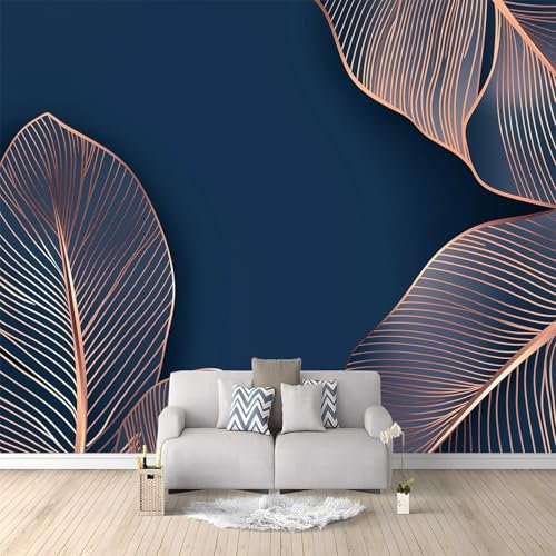 Foglie Di Banano Blu Scuro Carta da Parati Fotografica Blu Design per Pareti Camera - Fotomurale Tessuto Non Tessuto Colla Non Inclusa 350x256 cm