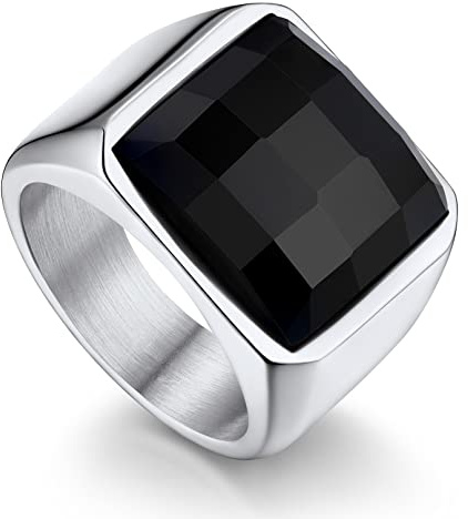 Bandmax Ring Herren Siegelring Edelstahl Bandring Ring mit Stein Schwarz/Blau Zirkonia Ring 15MM breit Accessoires Herren Schmuck Größe 54mm bis 72mm wählbar