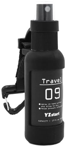 Flacone spray da viaggio da 50 ml, con gancio e cordino, con manicotto in