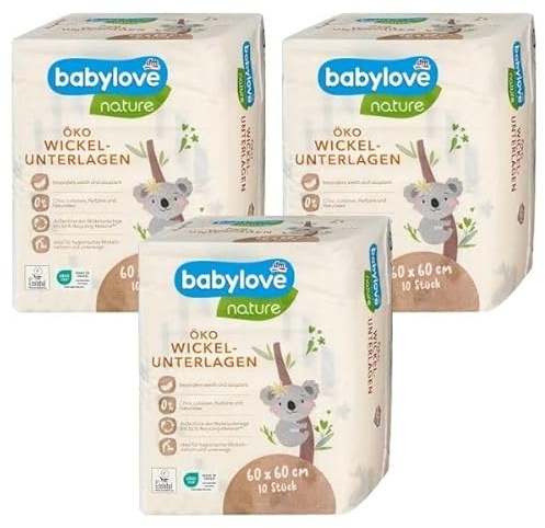 Wickelunterlagen für Babys, Hygienische Einlagen, Recyclingmaterial, Chlorfrei, Parfümfrei, Latexfrei 30 stück 60x60 cm von babylove (Nature Wickelunterlagen)
