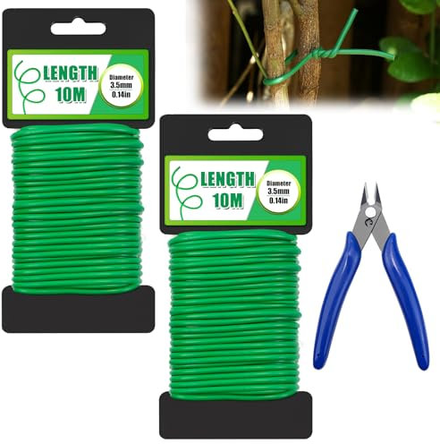 BHHTBB Pflanzendraht Blumendraht Bindedraht Grün 3,5mm x 20M Pflanzenbinder Gummiert Gartendraht Ummantelt Pflanzen Draht für Low Stress Training, Gartenarbeit Kletterpflanzen, Weinreben