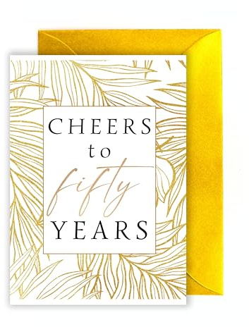 WBdesignz Grußkarte zur goldenen Hochzeit mit Umschlag - Cheers to fify years 50 Jahre Goldhochzeit Karte Jubiläumskarte goldener Umschlag Hochzeit stilvoll (DIN A6)