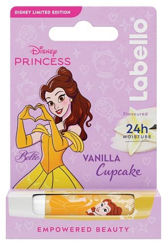 Labello Disney Princess Limited Edition Vanilla Buttercream 4.8 g, Balsamo labbra colorato con design con Belle, Burrocacao bambina 3+ idratante 24h, Burrocacao labbra lip balm con aroma di Vaniglia