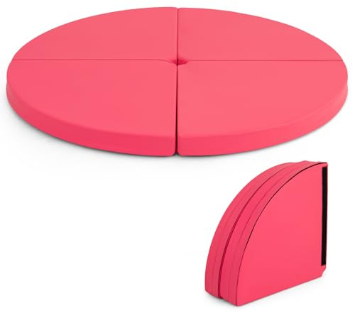 COSTWAY Pole Dance Crash Mat, 150 x 7.5cm Round Portable Gymnastic Exercise Yoga Fitness Dancing Mat, Safety Dancing Cushion Specialized Fall Safety Padding (Pink)