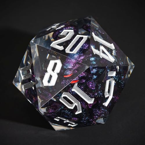 Cusdie Große D20 DND-Würfel, 55 mm mit scharfen Kanten, D&D, 20-seitiger Würfel, handgefertigt, riesiger D20 für RPG, Tischspiele (lila, schwarz, Oktopus)