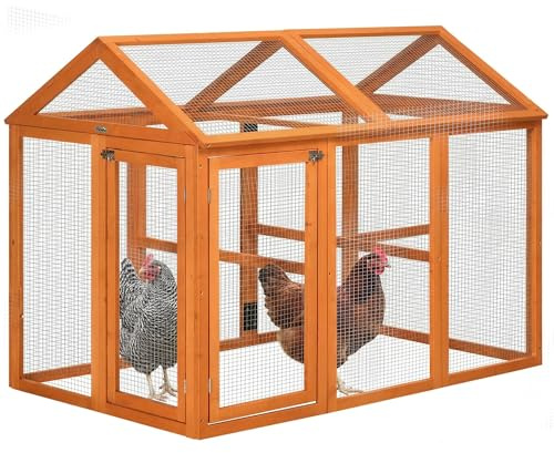 PawHut Gallinero para Exterior, 140x88,5x106 cm, Gallinero de Madera para 1-3 Gallinas con 3 Perchas y 2 Puertas con Cierre, para Gallinas, Conejos, Patos, Naranja