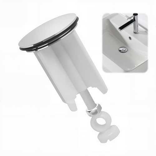 Pop Up Drain Plug, 40mm Basin Plug Replacement Plastic Brass Universal Sink Plugs Adjustable Height Rust-Proof for Bathroom Kitchen Basin Lifting Overflow Prevention