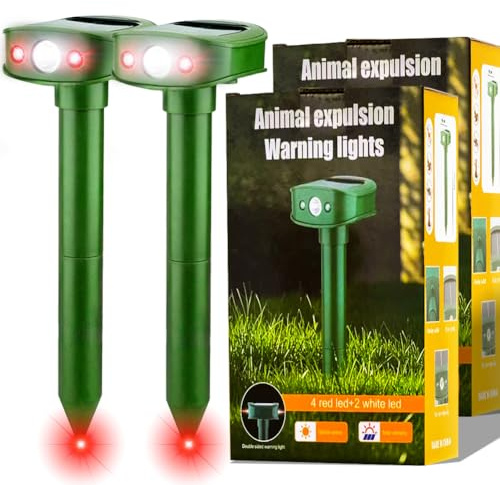 Répulsif solaire anti-taupes avec LED flash, répulsif à ultrasons pour jardin et extérieur, répulsif étanche contre les taupes, les oiseaux, les souris et les taupes (2 pièces)