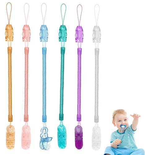 6PCS Dummy Clips Silicone Dummy Clip Boys Girls Soother Pacifier Clips for Baby Teething Toys(6 Colors)