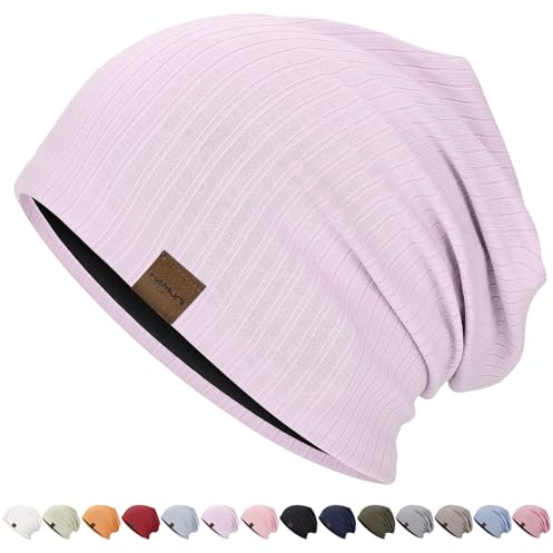HAMUNI Slouchy Beanie Hip-Hop Weiche Leichte Laufende Beanie Mütze Atmungsaktivität Erwachsene Zwerg Hüte Chemo Cap Schädel Cap für Herren Damen (Hellviolett)