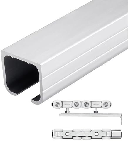 Kit per Porta Scorrevole, Binario in Argento, Kit di Riparazione per Porta Scorrevole Esterna, Binario di Ricambio per Porta Scorrevole in Alluminio/Porta Armadio, carico 300 cm/118 Pollici