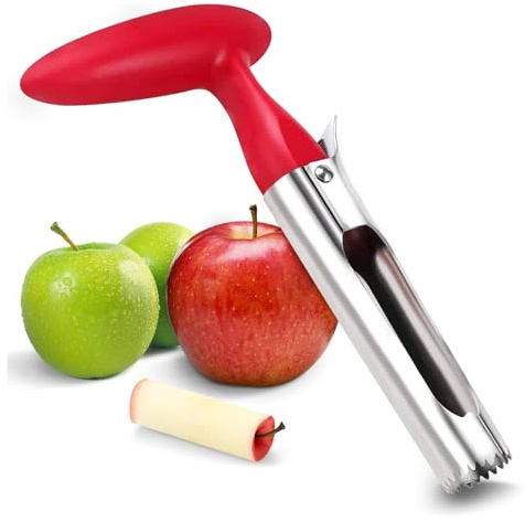 Apple Corer, Apple Corer Remover with ABS Handle and Serrated Stainless Steel Blade, Easy-to-Use Apple Core Remover for Pears, Bell Peppers, Fujis (Red)