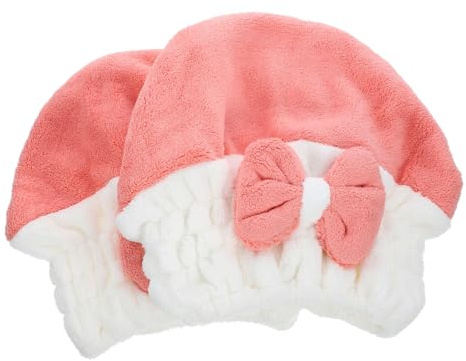 Haartrocknungshaube 2 Stück-pack aus Coral Fleece für Frauen, Rosa | Schnell Saugend für Reise und Pflegeroutine, Weich, Bequem, Niedlich, Stilvoll, für Mädchen und Damen