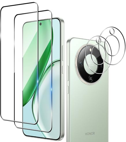 Ebzzliy Protector de Pantalla para Honor Magic 8 Lite 5G, 9H Dureza | [2 Piezas] HD Cristal Templado+ [2 Piezas] Protector de Lente de Cámara, Sin Burbujas, Ultra Transparente, Ultra Resistente