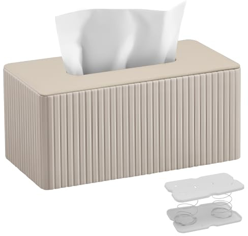 Kosmetiktücherbox Taschentuchbox aus PU Leder Modern Tissue Box für Büro | Rechteckige Taschentuchspender mit Magnetabdeckung für Hausfrau Büroangestellter-Geschenke für Geburtstag(Milchtee)