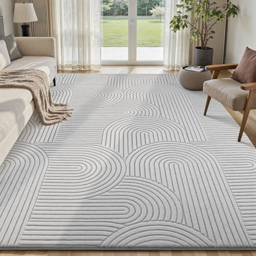 Sour Lemon Tappeto shaggy per soggiorno, 140 x 200 cm, grigio chiaro, morbido, tappeto shaggy per camera da letto, motivo geometrico 3D, moderno a pelo corto, extra large, lavabile, antiscivolo, per