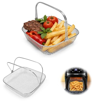 Panier Friteuse 8Qt Acier Inox 304 Maille Poignées Lot de 2 | Panier Vapeur Carré de Remplacement Compatible Friteuse 6-8QT Multicuiseur Four Lave-Vaisselle