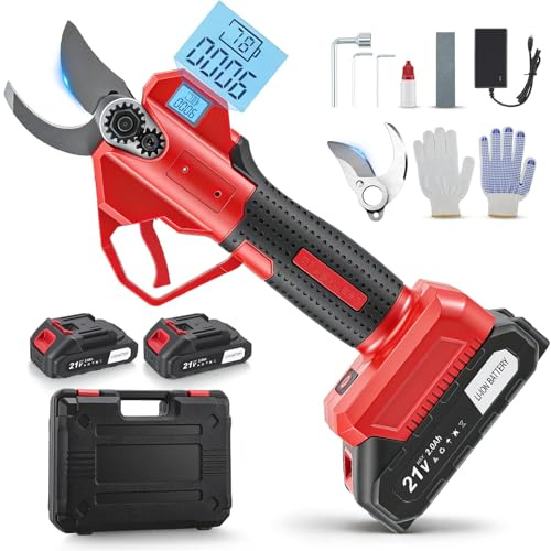 Cordless Electric Pruning Shears with 2×2000mAh Batteries & SK5 Blades | 30mm Max Cut, 600W Brushless Motor | Professional Secateurs for Tree, Branch, Garden Pruning (Red)