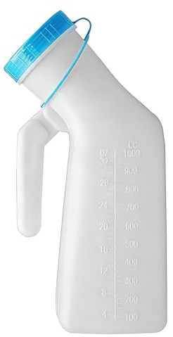 Male Urinal with Glow in The Dark Lid, 1000 ml Leak & Smell Proof Urine Bottles Male Spill Proof, Easy Grip Handle Urinal Bottle for Car, Hospital, Elderly & Incontinence (Blue)