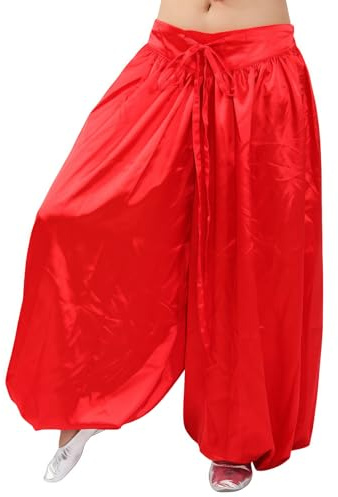 Baisdan Bauchtanz-Haremshose aus Satin, elastische Taille, Tanzhose für Stammes-, Arabisch-, Halloween-, Karnevals-Auftritte