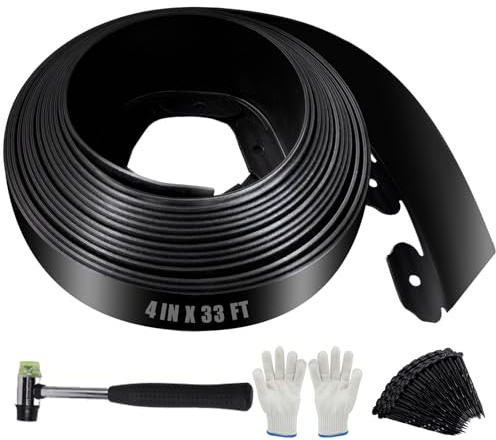10m Flexible Rasenkante Kunststoff 10cm hoch mit 100 Erdankern – Wetterbeständige Beetumrandung, Beeteinfassung, Rasenabgrenzung für Blumenbeete, Rasen, Einfahrten | Schwarze Gartenkante