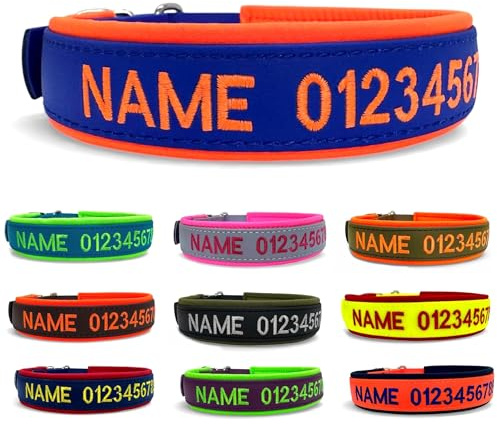 Hundehalsband Biothane personalisiert - kleine und große Hunde (XS - XXL) - individuell zusammenstellen - Halsband Bestickt Name + Telefonnummer - Hundehalsband breit & verstellbar