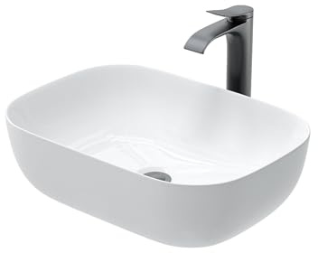Aufsatzwaschbecken Oval Keramik, pflegeleicht und kratzfest | Waschbecken Bad mit Nano-Beschichtung für Badezimmer & Gäste WC, weiß, ohne Hahnloch und Überlauf 460 x 330 x 135