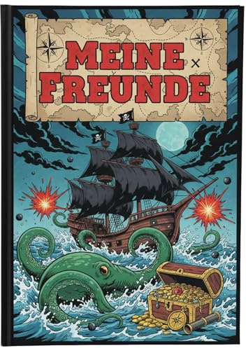 goldbuch 43 139 Livre d'amis Motif Vaisseau Drapeau, Livre d'amitié DIN A5 avec 88 Pages illustrées, Album de poésie pour crèche et école Primaire, Couverture en Impression d'art avec Motif Pirate