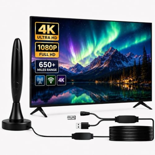 Indoor TV Aerial, Amplified Digital TV Antenna for Freeview 4K 1080P HD, Smart TV Ariels Indoor with Magnetic Base & 16ft Coaxial Cable, Portable Aerial for Bedroom Caravan Home (Compact)