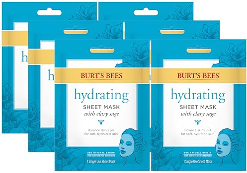 Burt's Bees Hydrating Face Mask with Clary Sage, Single Use Sheet Mask, 6 Count (Package May Vary)