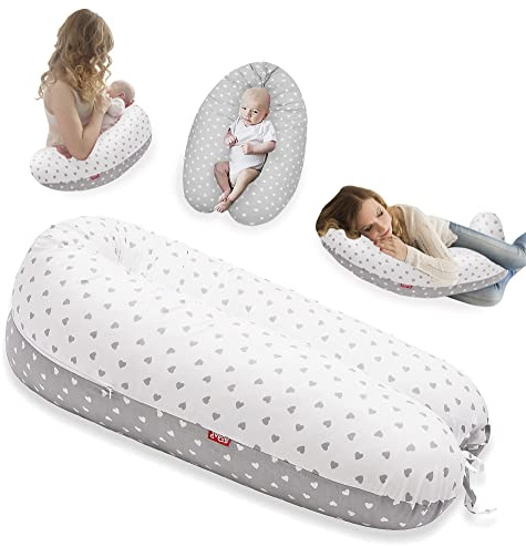 Scamp Stillkissen universales Schwangerschaftskissen Seitenschläferkissen Lagerungskissen inkl. Bezug verschiedenes Design NEU (Little Heart White Gray)
