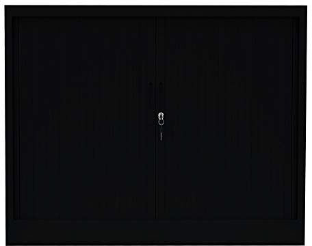 Querrollladenschrank komplett montiert Sideboard 100cm breit Stahl Büro Aktenschrank Rollladenschrank Schwarz 555109 (HxBxT) 750 x 1000 x 460 mm