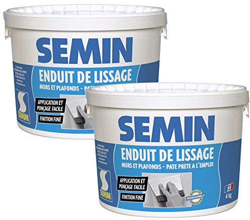Semin A05267 Enduit de Lissage en Pâte pour Murs et Plafonds, Intérieur, Seau de 4 kg (Lot de 2)