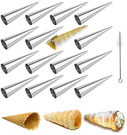 FantasyDay Moldes de Acero Inoxidable de Cannoli para Panqueques, Juego de 16 Moldes de Croissant para Hornear Tubos para Croissant Shell Cream Roll - Utensilios de Repostería para Manga Pastelera