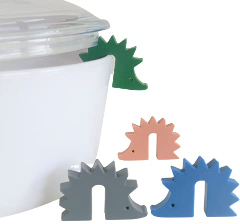 Topfdeckelhalter Igel aus Silikon 4er-Set I Zubehör für Kochtopf, Pfannen-Deckel und Kochgeschirr I Kleine, Lustige, Bunte Küchenhelfer I Topfwächter Igel I Farbe Grau, Blau, Beige, Grün