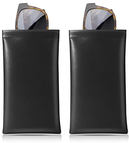 MoKo Brillenetui, 2 Stück Tragbar Sonnenbrillen Etui mit Schnappverschluss Brillentasche Weich Brillen Schutzhülle Lesebrillenetui für Damen mit Reinigungstuch - Schwarz/Schwarz