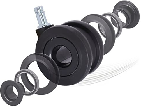 AXL Hubless Caster Office Chair Wheels Black Replacement Rubber Chair Casters for Hardwood Floors and Carpet, Set of 5, TPR Casters Safe All Floor, Hollow Style Wheel (Black)