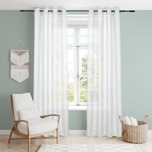 Dalina Textil - Cortina Translucido Liso para Ventana - Cortina con Ojales Poliéster Color Sólido para Salón Dormitorio 1 Pieza 140x260cm, Color Blanco.