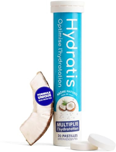 HYDRATIS - Pastilles Hydratation Electrolytes - Noix de Coco - Améliore l'Hydratation et Favorise l'Énergie - Formule Isotonique - Sport, Récupération, Bien-être - 1 tube (20 Pastilles)